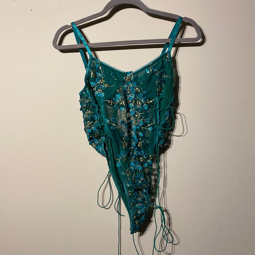 Green,blue,and gold lace body suit,size medium,never worn!
